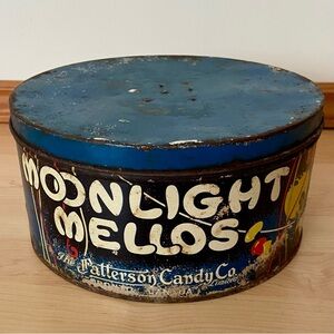 Vintage Moonlight Mellos Tin Fairy Advertising Marshmallows Patterson Candy RARE
